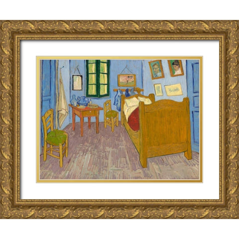 Van Goghs Bedroom at Arles Gold Ornate Wood Framed Art Print with Double Matting by Van Gogh, Vincent