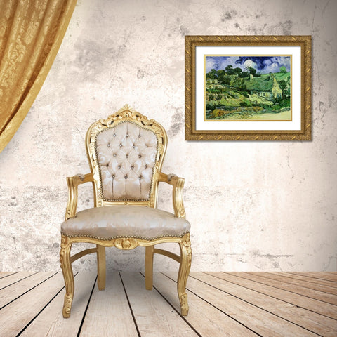 House with Straw Ceiling Cordeville Gold Ornate Wood Framed Art Print with Double Matting by Van Gogh, Vincent