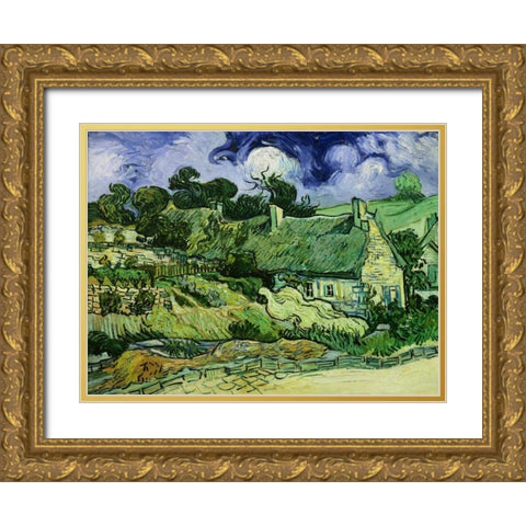 House with Straw Ceiling Cordeville Gold Ornate Wood Framed Art Print with Double Matting by Van Gogh, Vincent