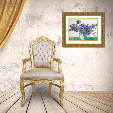 Irises Gold Ornate Wood Framed Art Print with Double Matting by Van Gogh, Vincent
