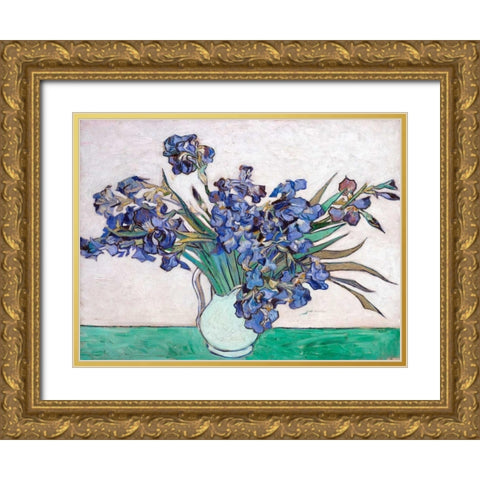 Irises Gold Ornate Wood Framed Art Print with Double Matting by Van Gogh, Vincent