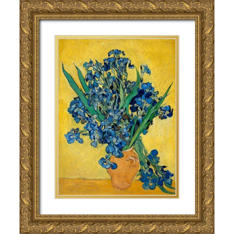 Irises Gold Ornate Wood Framed Art Print with Double Matting by Van Gogh, Vincent