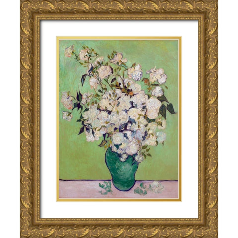 Roses Gold Ornate Wood Framed Art Print with Double Matting by Van Gogh, Vincent