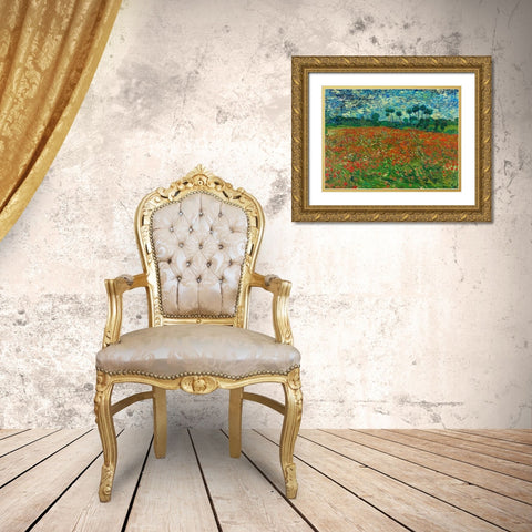Poppy field Gold Ornate Wood Framed Art Print with Double Matting by Van Gogh, Vincent
