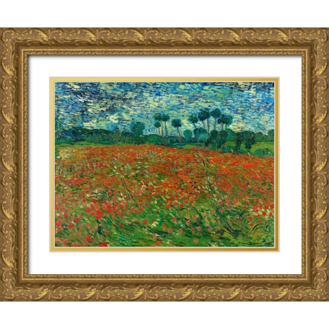 Poppy field Gold Ornate Wood Framed Art Print with Double Matting by Van Gogh, Vincent