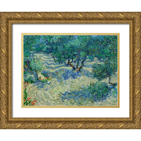 Olive Orchard Gold Ornate Wood Framed Art Print with Double Matting by Van Gogh, Vincent