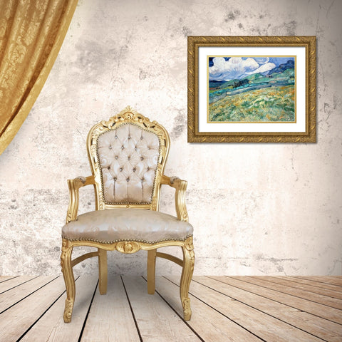 Landscape from Saint-Remy Gold Ornate Wood Framed Art Print with Double Matting by Van Gogh, Vincent