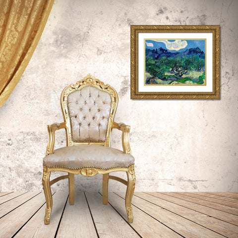 The Olive Trees Gold Ornate Wood Framed Art Print with Double Matting by Van Gogh, Vincent