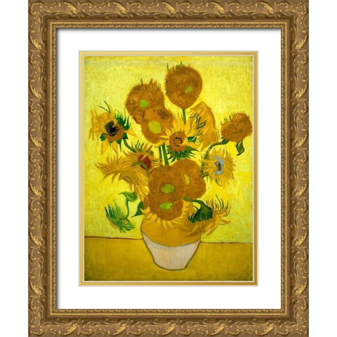 Zonnebloemen Gold Ornate Wood Framed Art Print with Double Matting by Van Gogh, Vincent