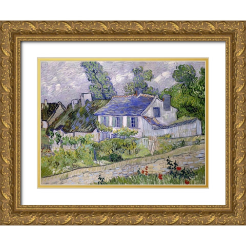 Houses at Auvers Gold Ornate Wood Framed Art Print with Double Matting by van Gogh, Vincent