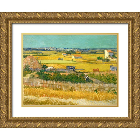 De oogst Gold Ornate Wood Framed Art Print with Double Matting by van Gogh, Vincent