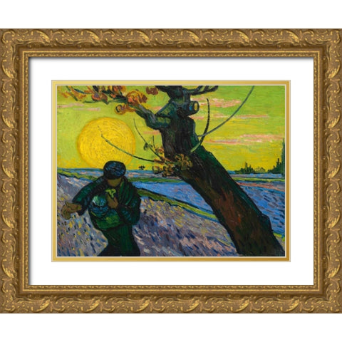 The sower Gold Ornate Wood Framed Art Print with Double Matting by van Gogh, Vincent