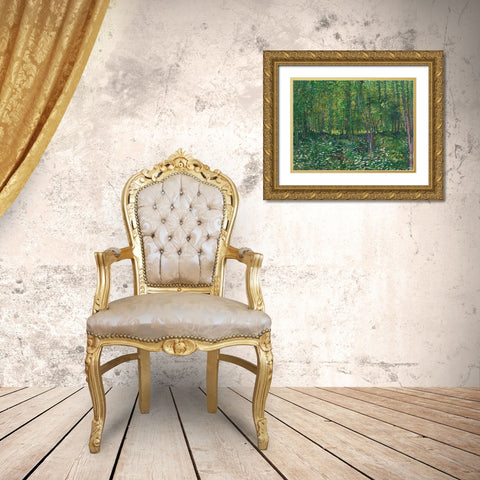 Trees and undergrowth Gold Ornate Wood Framed Art Print with Double Matting by van Gogh, Vincent