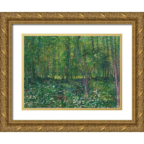Trees and undergrowth Gold Ornate Wood Framed Art Print with Double Matting by van Gogh, Vincent