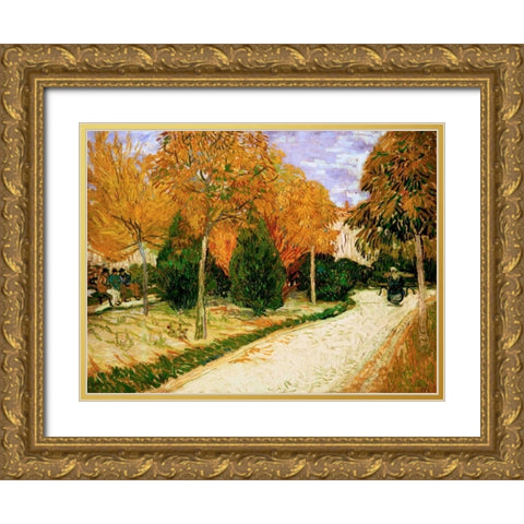 Garden in Autumn Gold Ornate Wood Framed Art Print with Double Matting by Van gogh, Vincent