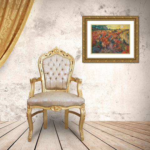 The red Vineyard at Arles Gold Ornate Wood Framed Art Print with Double Matting by Van gogh, Vincent