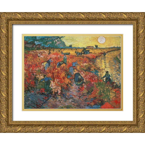 The red Vineyard at Arles Gold Ornate Wood Framed Art Print with Double Matting by Van gogh, Vincent