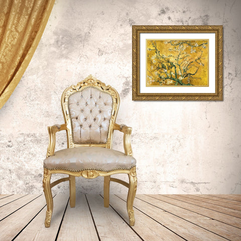 Mandorlo in fiore (gold variation) Gold Ornate Wood Framed Art Print with Double Matting by Van Gogh, Vincent