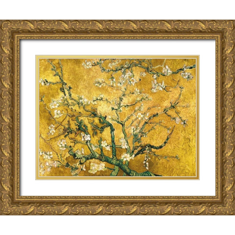 Mandorlo in fiore (gold variation) Gold Ornate Wood Framed Art Print with Double Matting by Van Gogh, Vincent