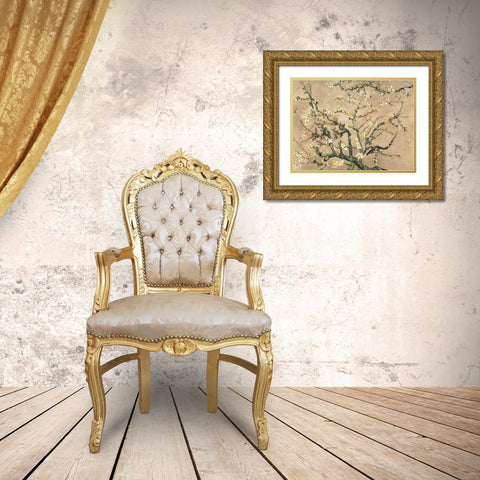 Mandorlo in fiore (beige variation) Gold Ornate Wood Framed Art Print with Double Matting by Van Gogh, Vincent