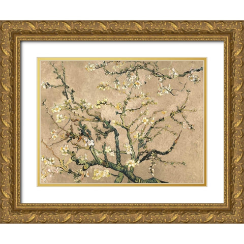 Mandorlo in fiore (beige variation) Gold Ornate Wood Framed Art Print with Double Matting by Van Gogh, Vincent