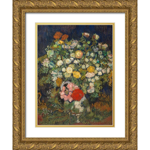 Bouquet of Flowers in a Vase Gold Ornate Wood Framed Art Print with Double Matting by van Gogh, Vincent