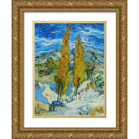The Poplars at Saint-Remy Gold Ornate Wood Framed Art Print with Double Matting by van Gogh, Vincent