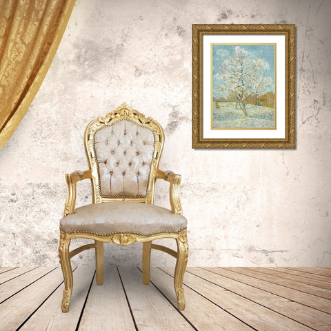The Pink Peach Tree Gold Ornate Wood Framed Art Print with Double Matting by van Gogh, Vincent