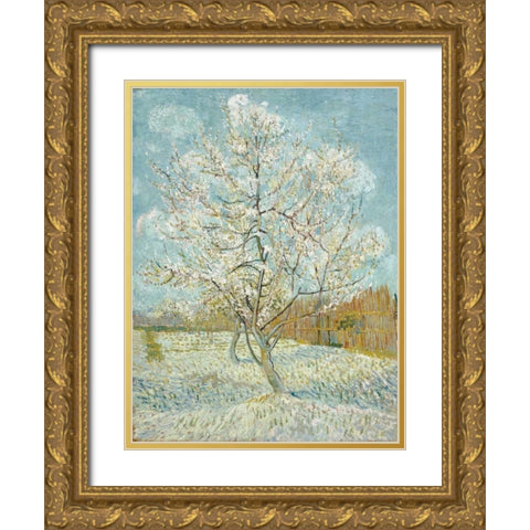The Pink Peach Tree Gold Ornate Wood Framed Art Print with Double Matting by van Gogh, Vincent