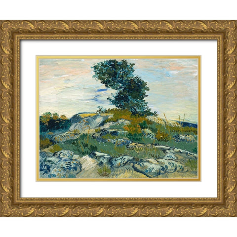 The Rocks Gold Ornate Wood Framed Art Print with Double Matting by van Gogh, Vincent