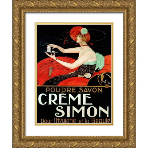 Creme Simon ca. 1925 Gold Ornate Wood Framed Art Print with Double Matting by Vila