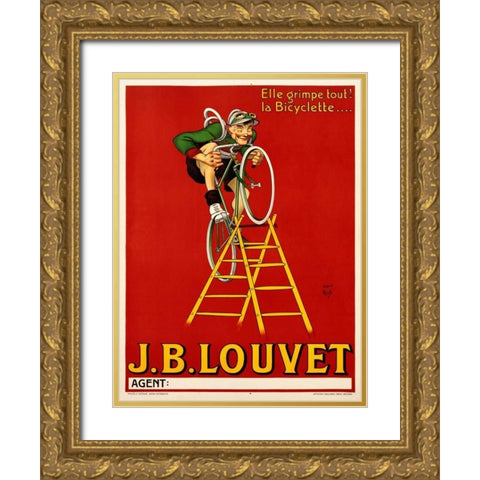 Louvet Bicycles Gold Ornate Wood Framed Art Print with Double Matting by Anonymous