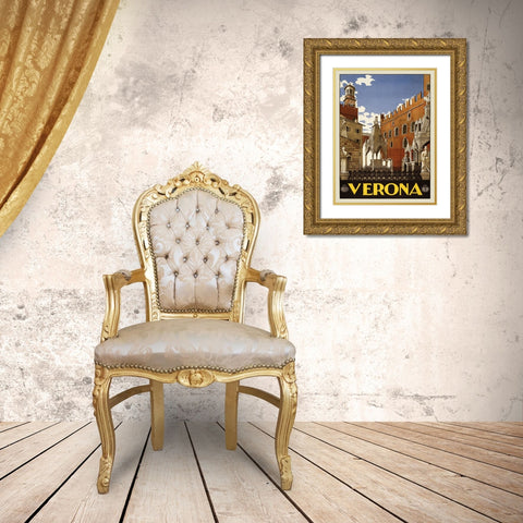 Verona, 1938 Gold Ornate Wood Framed Art Print with Double Matting by Anonymous