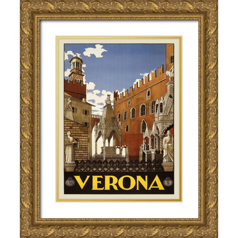 Verona, 1938 Gold Ornate Wood Framed Art Print with Double Matting by Anonymous