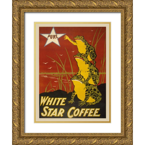 White Star Coffee, 1899 Gold Ornate Wood Framed Art Print with Double Matting by Anonymous