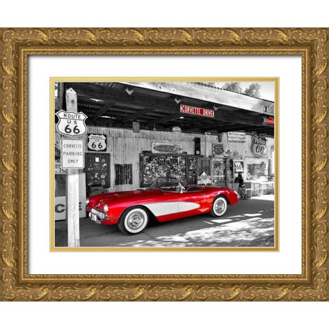 Red Corvette Gold Ornate Wood Framed Art Print with Double Matting by Ratsenskiy, Vadim
