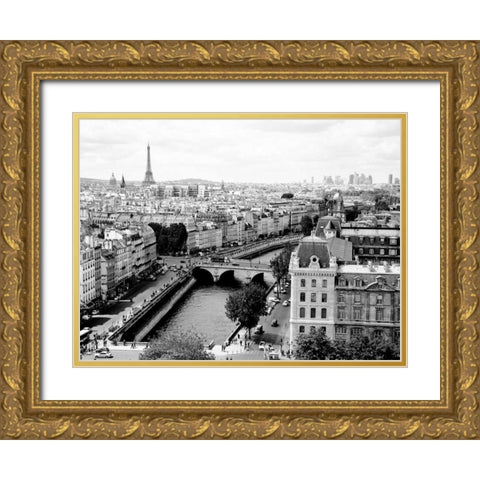View of Paris and Seine river Gold Ornate Wood Framed Art Print with Double Matting by Ratsenskiy, Vadim
