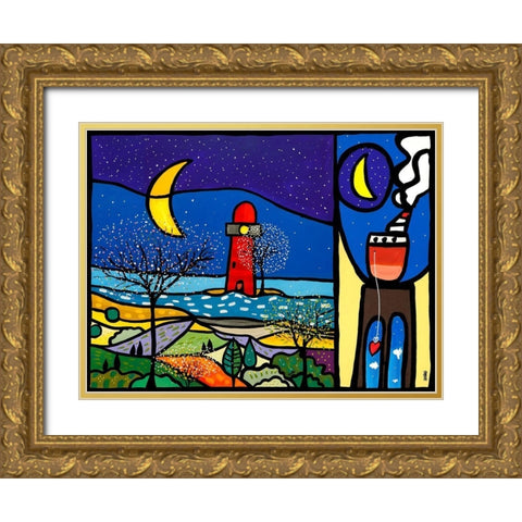 La sentinella del Mare + Approdo alla luna Gold Ornate Wood Framed Art Print with Double Matting by Wallas