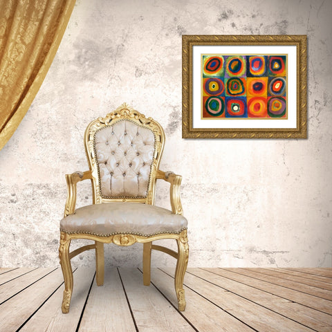 Squares with Concentric Circles Gold Ornate Wood Framed Art Print with Double Matting by Kandinsky, Wassily