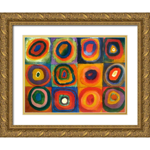 Squares with Concentric Circles Gold Ornate Wood Framed Art Print with Double Matting by Kandinsky, Wassily