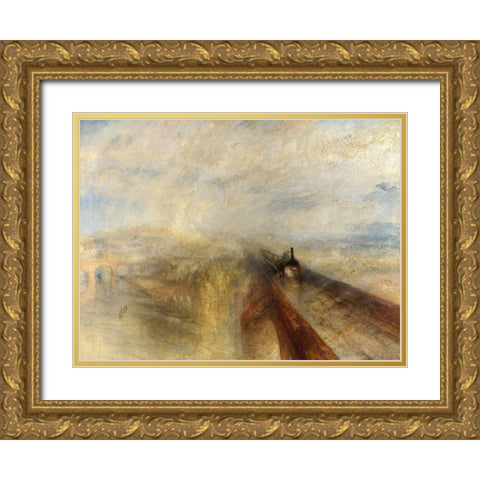 Rain, Steam and Speed, The Great Western Railway Gold Ornate Wood Framed Art Print with Double Matting by William, Turner