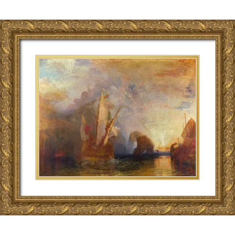 Ulysses deriding Polyphemus Gold Ornate Wood Framed Art Print with Double Matting by William, Turner