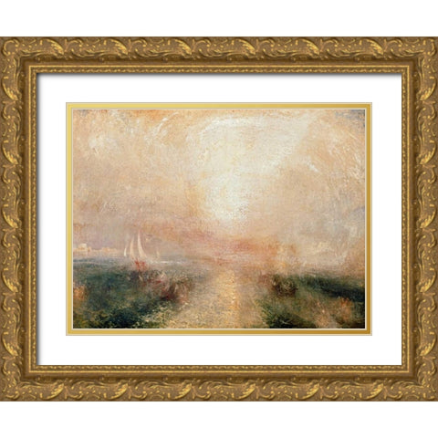 Yacht Approaching the Coast Gold Ornate Wood Framed Art Print with Double Matting by Turner, William
