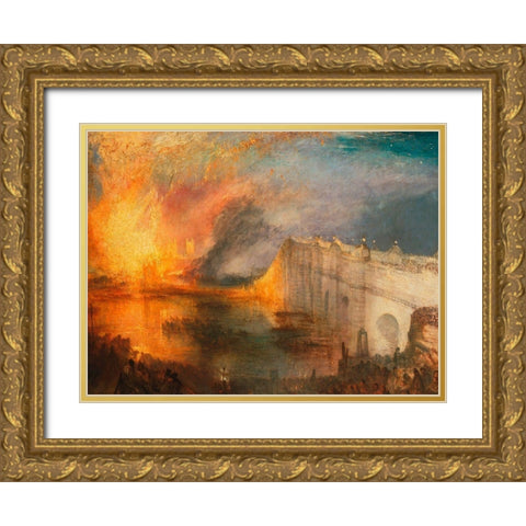 The Burning of the Houses of Lords and Commons Gold Ornate Wood Framed Art Print with Double Matting by William, Turner