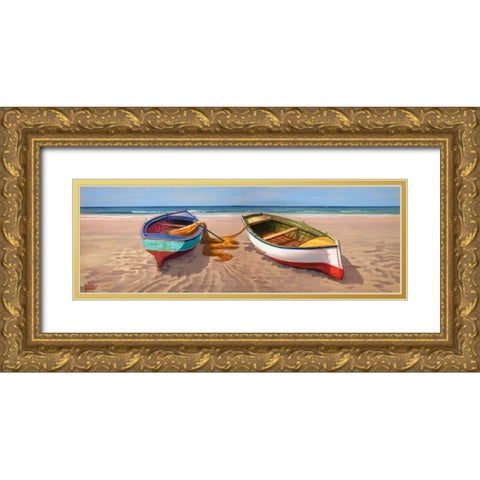 Barche sulla battigia Gold Ornate Wood Framed Art Print with Double Matting by Galasso, Adriano
