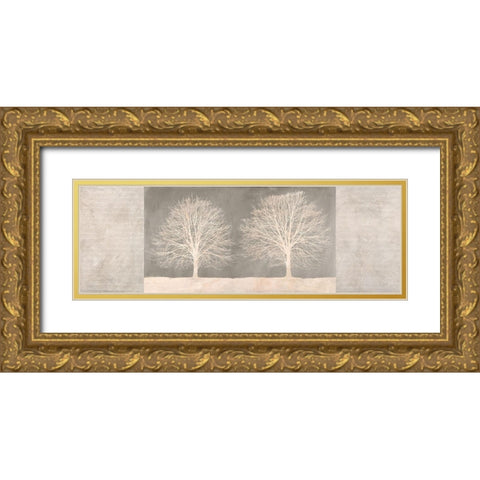 Trees on Grey panel Gold Ornate Wood Framed Art Print with Double Matting by Aprile, Alessio