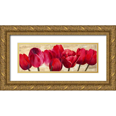 Red Tulips Gold Ornate Wood Framed Art Print with Double Matting by Ann, Cynthia