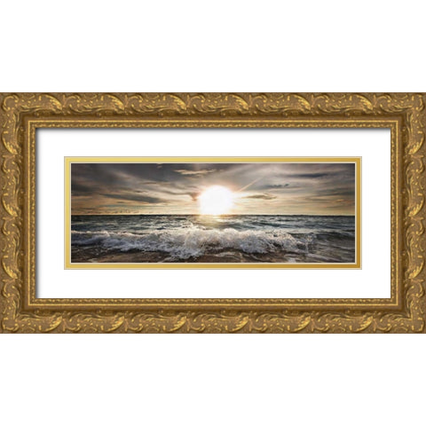 Sun shining over rocky waves Gold Ornate Wood Framed Art Print with Double Matting by Busch, Niels