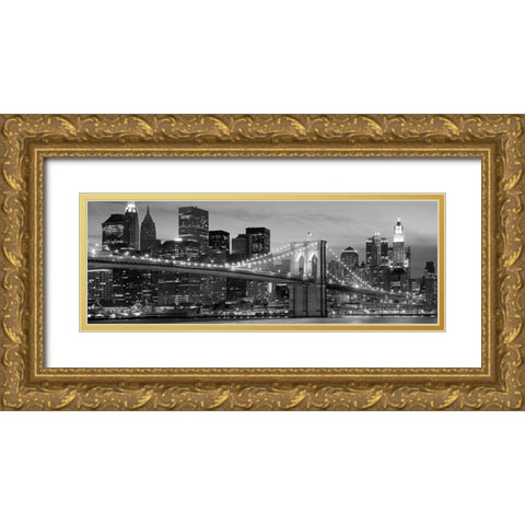 Brooklyn Bridge at Night Gold Ornate Wood Framed Art Print with Double Matting by Anonymous