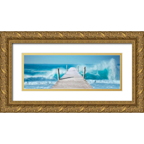 Ocean Waves on a Jetty Gold Ornate Wood Framed Art Print with Double Matting by Pangea Images